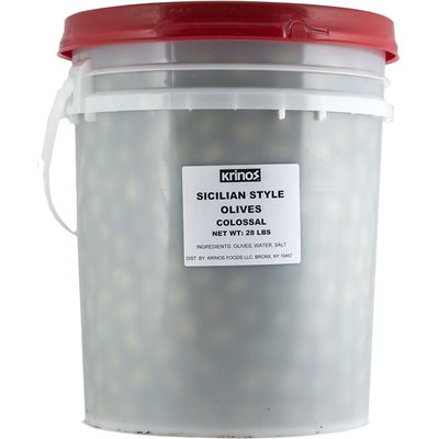 Krinos California Sicilian Style Olives  Colossal 28Lb Pail