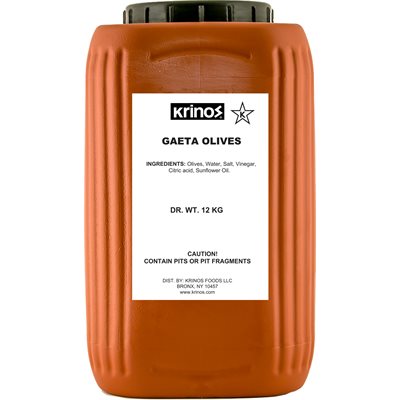 Wholesale Krinos Gaeta Style Olives 12kg keg-1 Ct Case Bulk