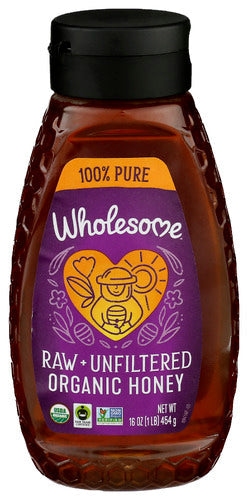 Wholesome Unfiltered Organic and Raw Honey 16 oz Bottle