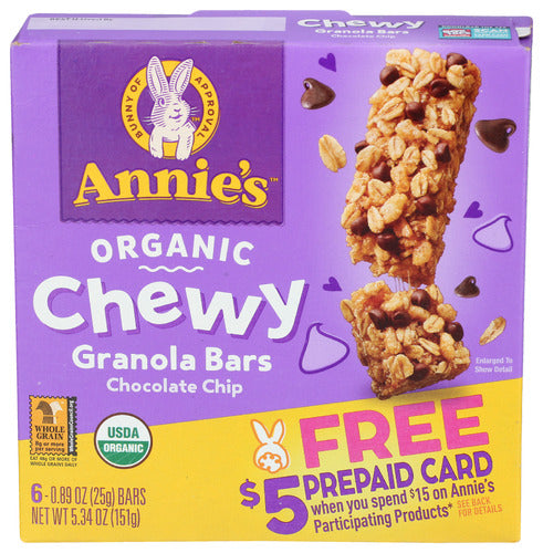 Annie s Organic Chewy Granola Bars Chocolate Chip 5.34oz 12ct