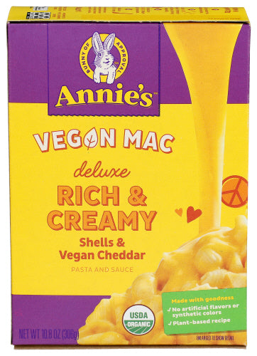 Annie's Deluxe Rich & Creamy Shells & Vegan Cheddar Mac damaged 10.5oz 12ct