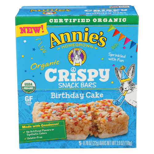 Annie's Homegrown Organic Birthday Cake Crispy Bars Gelatin Free 3.9oz 8ct