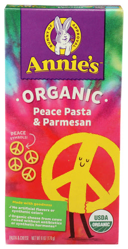 Annie s Organic Macaroni and Cheese Dinner Peace Pasta & Parmesan 6oz 12ct