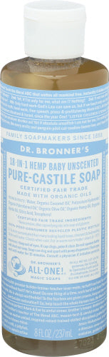 Dr Bronner Liquid Soap 18 in 1 Hemp-Baby Unscented 8 Oz Bottle