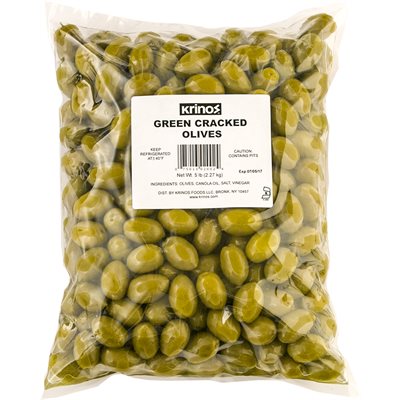 Wholesale Krinos Green Cracked Olives 5Lb Bag-2 Ct Case Bulk