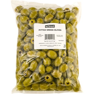 Krinos Pitted Green Olives 5Lb Bag