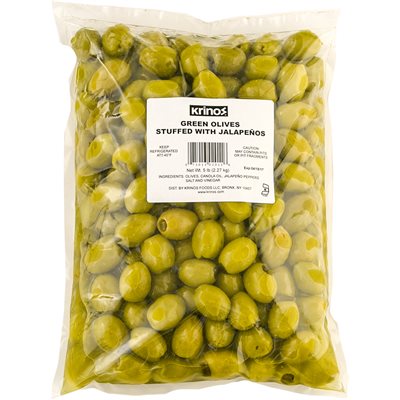 Wholesale Krinos Green Olives Stuffed With Jalapeno 5Lb Bag- Bulk