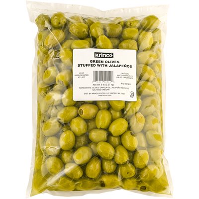 Krinos Green Olives Stuffed With Jalapeno 5Lb Bag