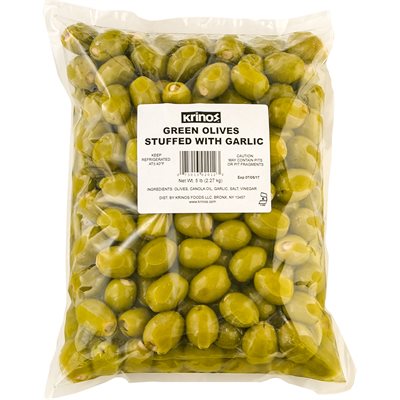 Wholesale Krinos Green Olives Stuffed With Garlic 5Lb Bag-2 Ct Case Bulk