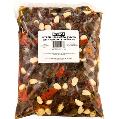 Krinos Pitted Kalamata Olives With Garlic & Peppers 5Lb Bag