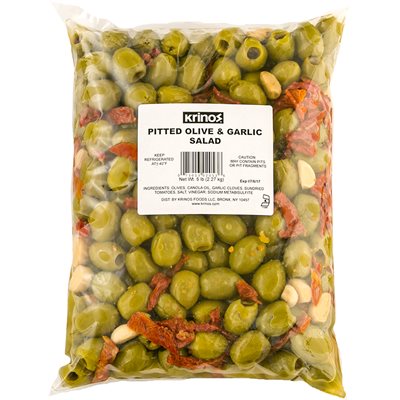 Wholesale Krinos Pitted Olive & Garlic Salad 5Lb Bag- Bulk