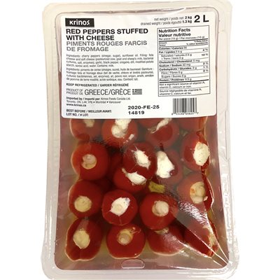 Wholesale Krinos Red Peppers stuffed with cheese 2kg tray- Bulk