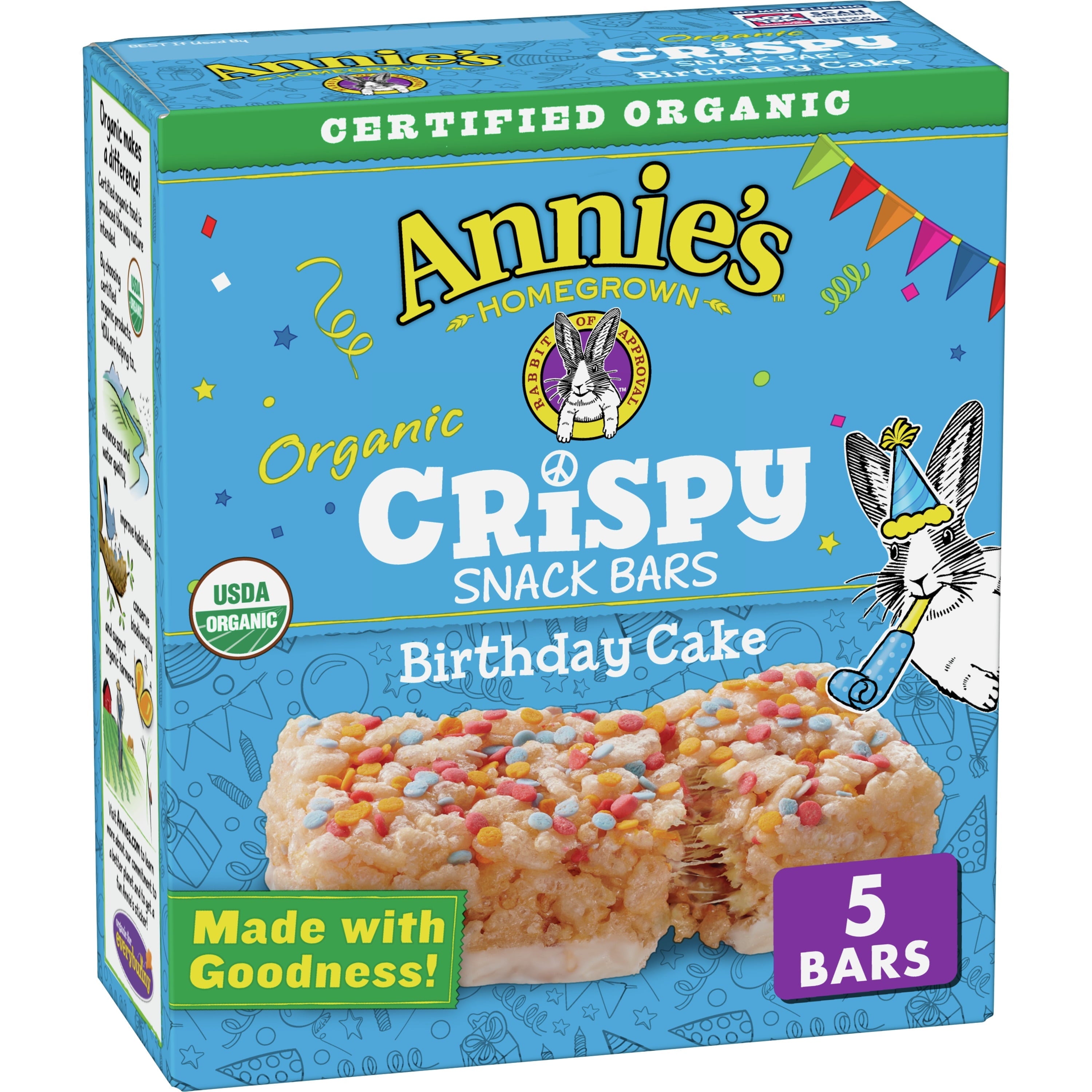 Annie's Homegrown Crispy Snack Bars Birthday Cake 3.9 Oz Box