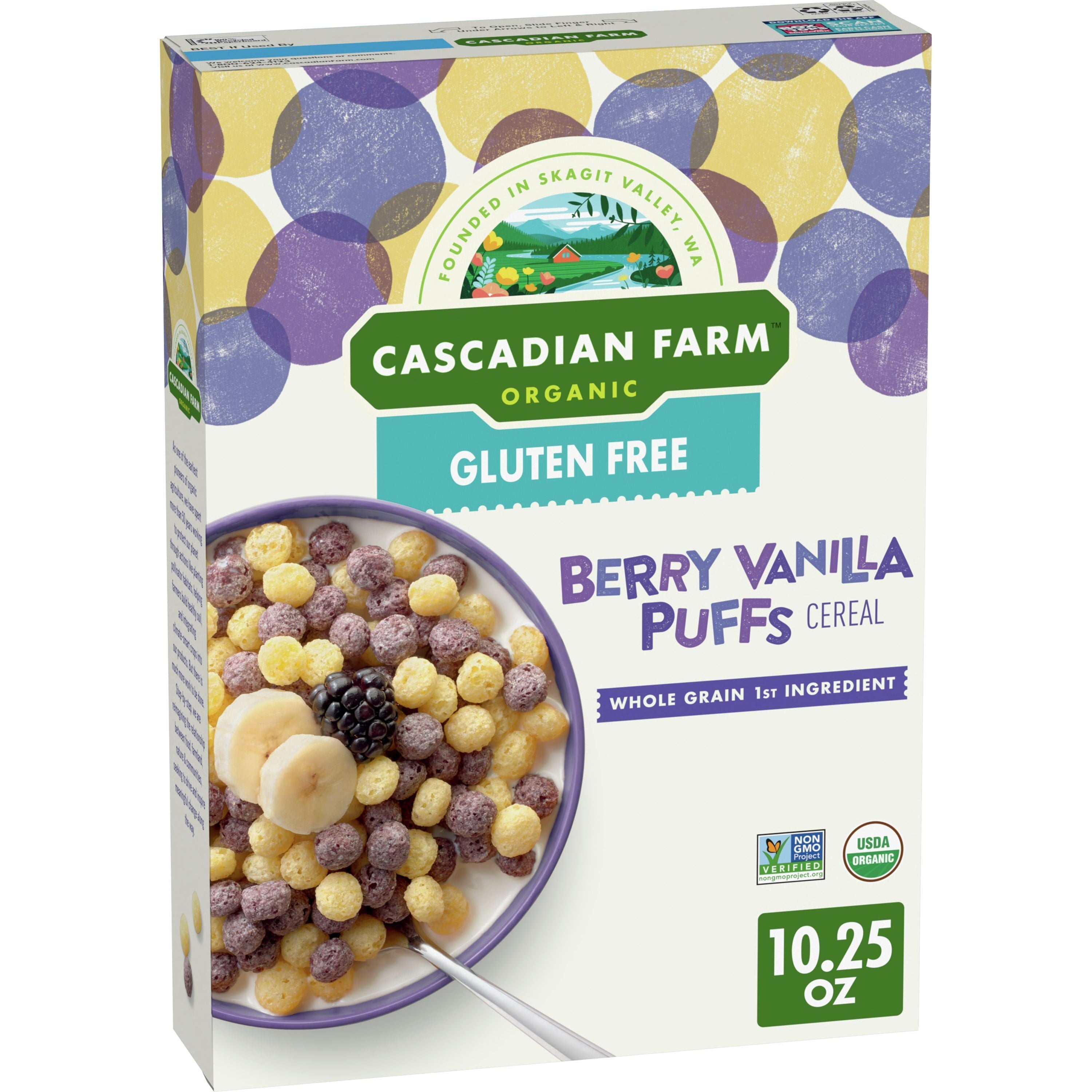 Cascadian Farm Organic Berry Vanilla Puffs Cereal 10.25 Oz Box