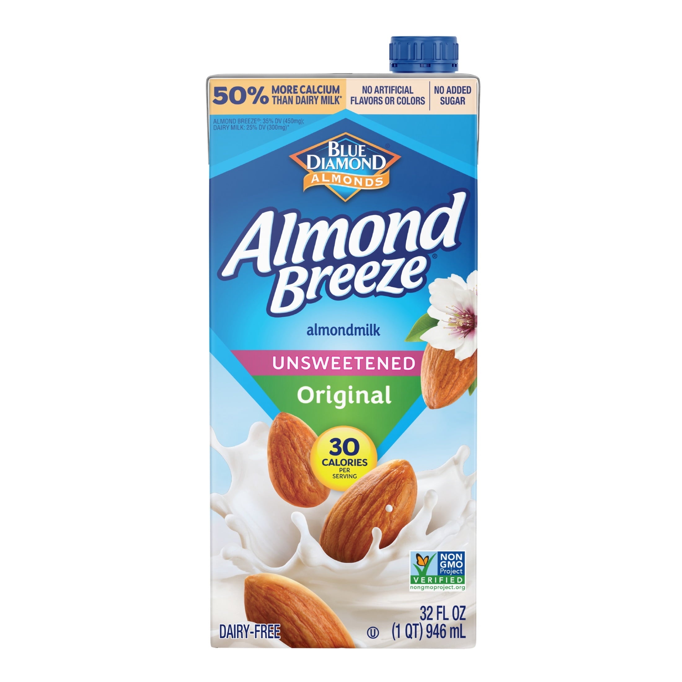 Blue Diamond Almond Breeze Unsweetened Original 32 oz Carton