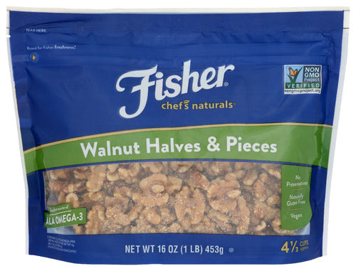 Fisher California Grown Unsalted Walnuts 16oz Packet