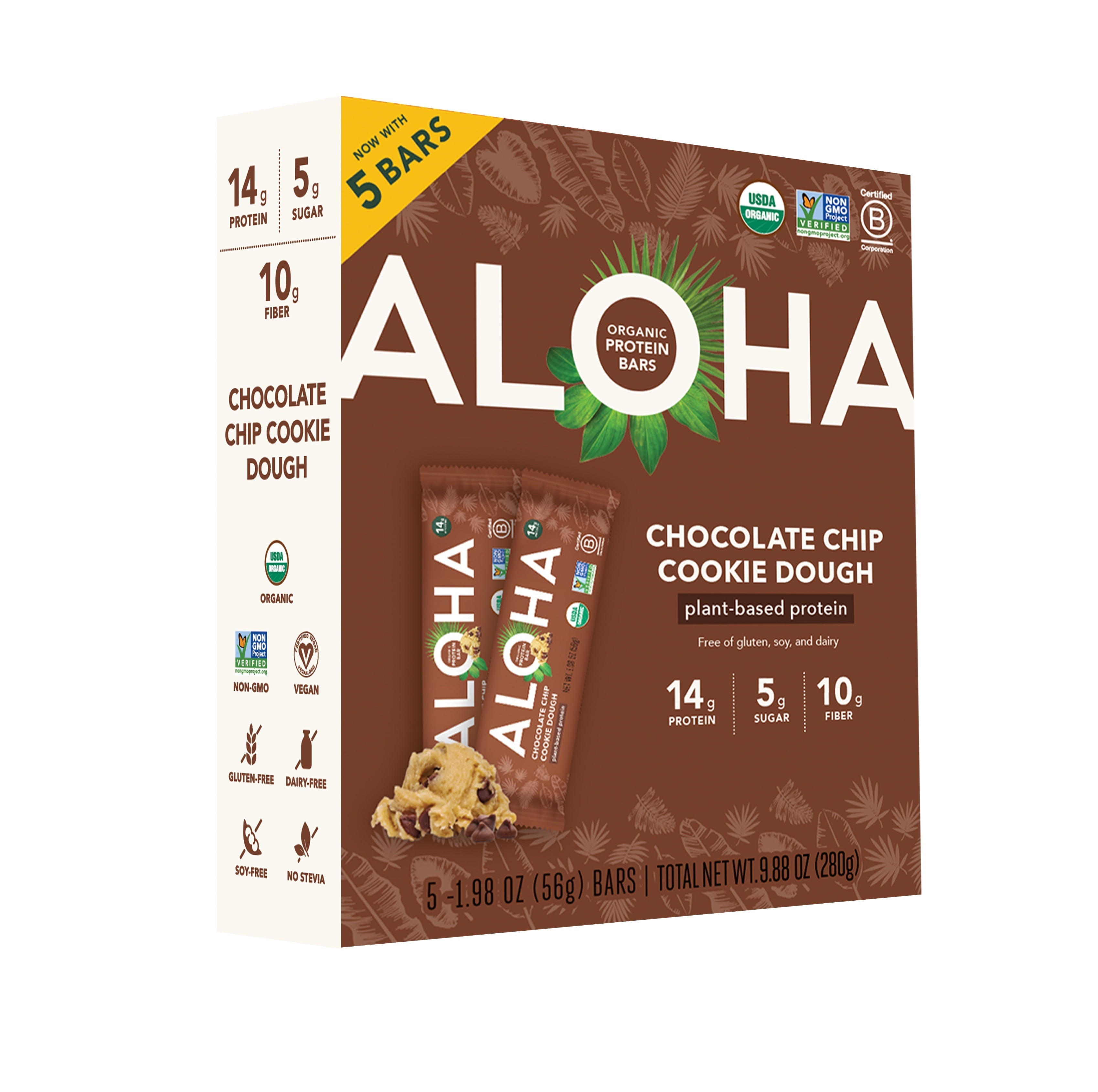 Aloha Chocolate Chip Cookie Dough Protein Bars 9.88 Oz