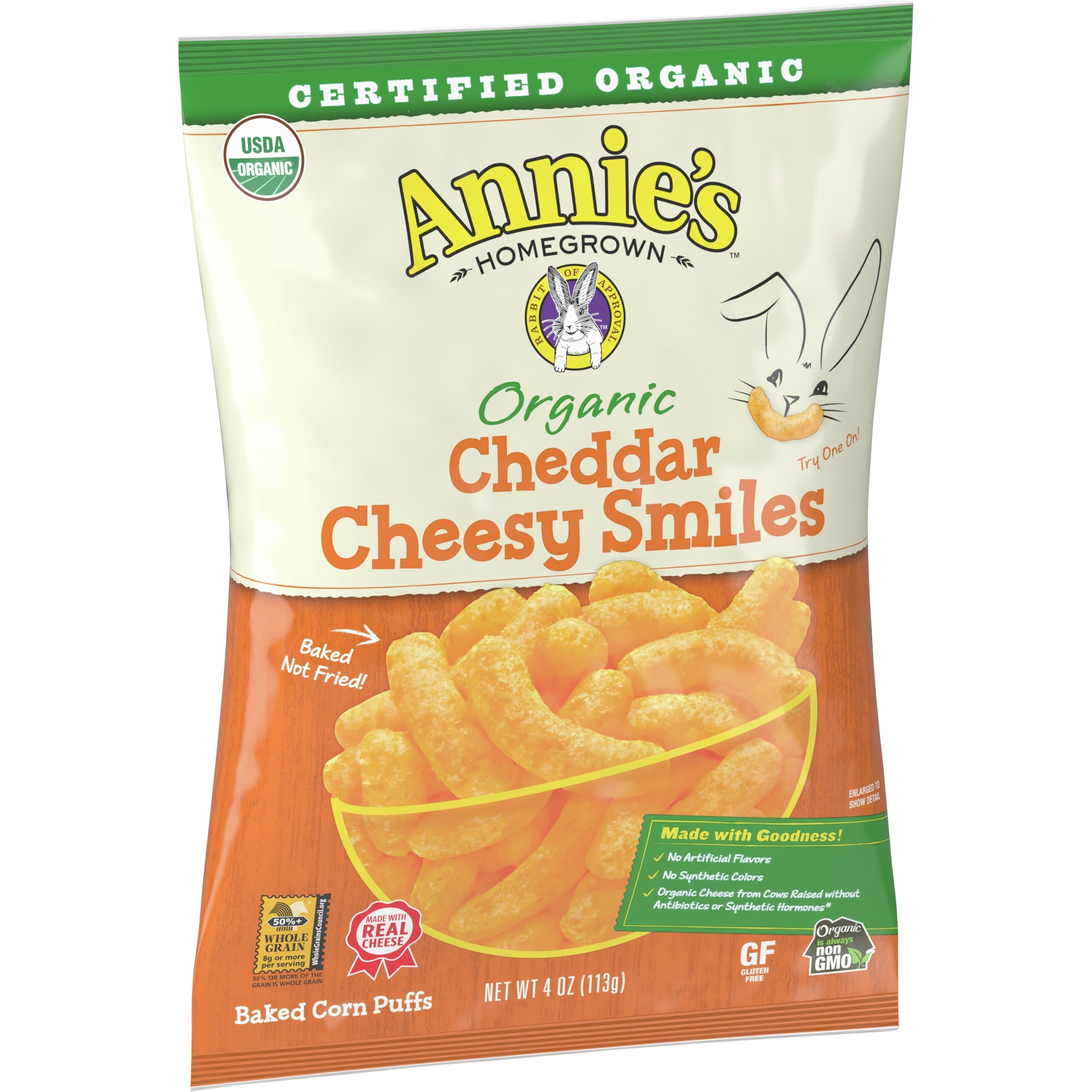 Annie's Homegrown Cheddar Cheesy Smiles 4 Oz Bag