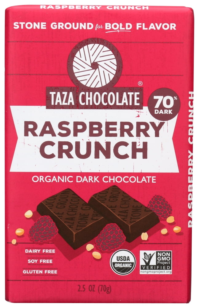 Taza Chocolate Organic Dark Chocolate Bar Raspberry Crunch 2.5 Oz
