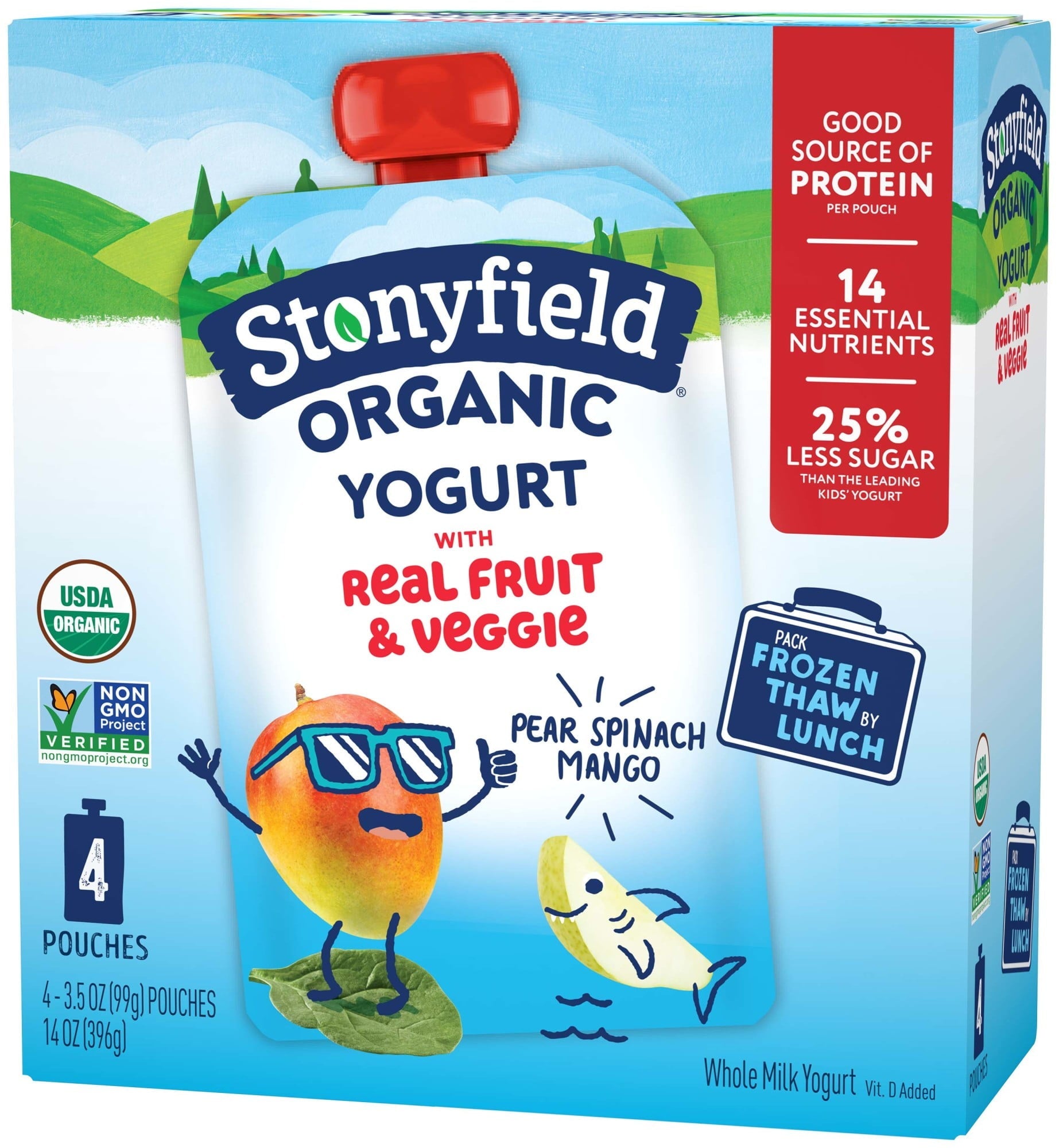 Stonyfield Organic Whole Milk Pear Spinach Mango Kids Yogurt Pouches 3.5 Oz