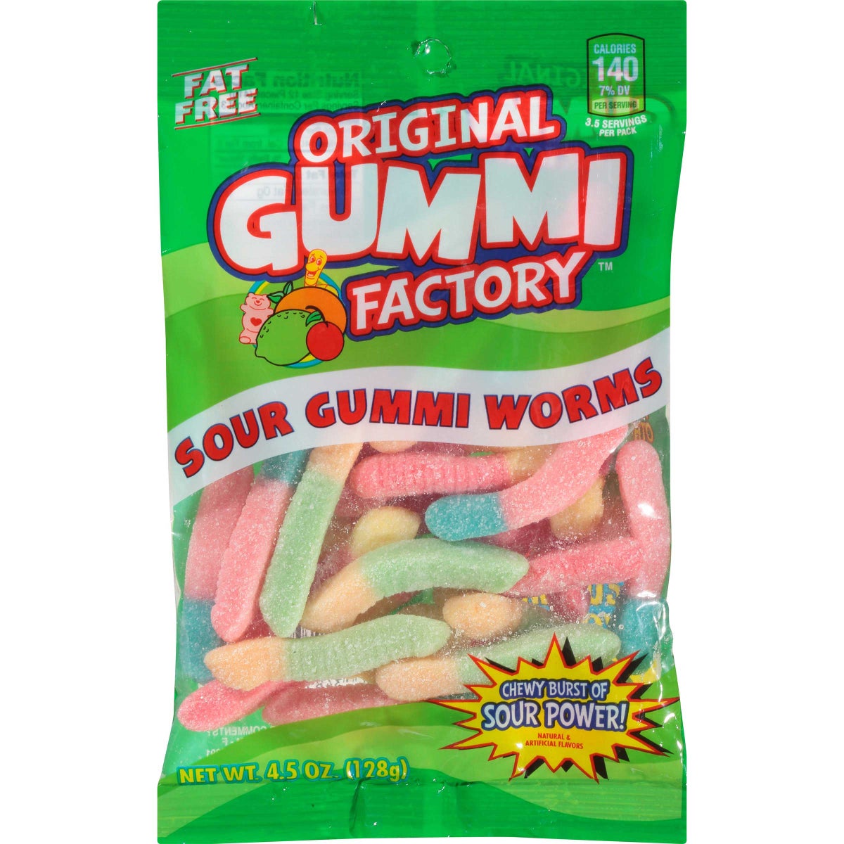 Original Gummi Factory Sour Gummi Worms 4.5 Oz Bag