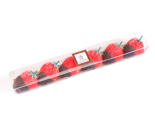 Wholesale Nirvana 6 Pc Marzipan Strawberries Dipped In Dark Choc. In Clear Gift Box 3.7 Oz.-12 Ct Case Bulk