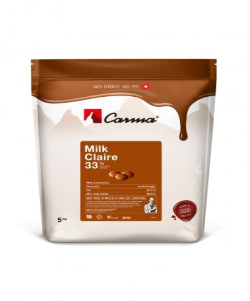 Wholesale Carma Milk Claire Chocolate Drops 33% Easymelt 5kg-2ct Case Bulk