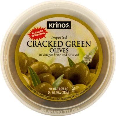 Wholesale Krinos Cracked Green Olives 16Oz Cup-12 Ct Case Bulk