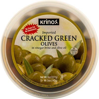 Krinos Cracked Green Olives 8Oz Cup