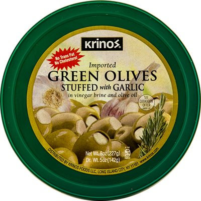 Krinos Green Olives Stuffed With Garlic 8 Oz Cup