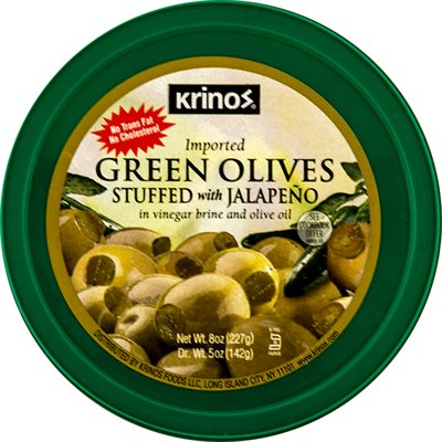 Krinos Green Olives Stuffed With Jalapenos 8 Oz Cup