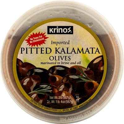 Wholesale Krinos Extra Jumbo Pitted Kalamata Olives 2 lb cups-12 Ct Case Bulk