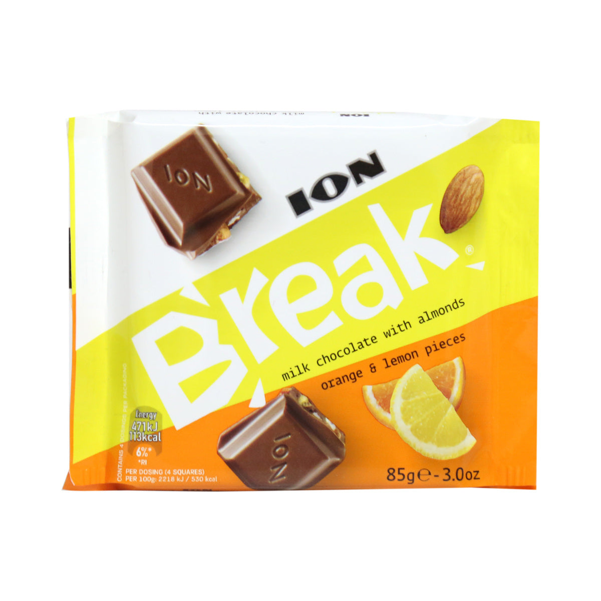 Ion Break Milk Chocolate w/Almonds, orange & lemon 85g