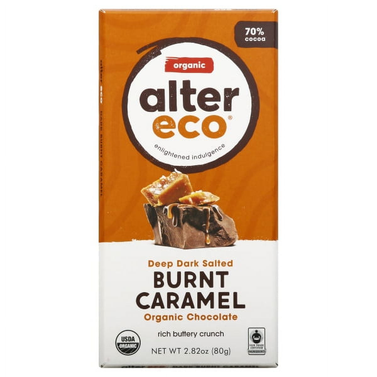 Alter Eco Chocolate Deep Dark Salted Burnt Caramel 2.82 Oz Bar