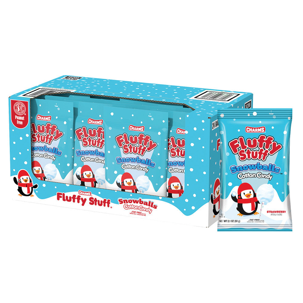 Wholesale Fluffy Stuff Snow Balls Strawberry Cotton Candy 2.1 Oz Bag-24ct Case Bulk