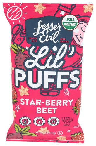 Wholesale Lesser Evil Lil Puffs, Star-berry Beet 2.5oz- Bulk