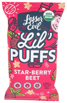 Wholesale Lesser Evil Lil Puffs, Star-berry Beet 2.5oz- Bulk