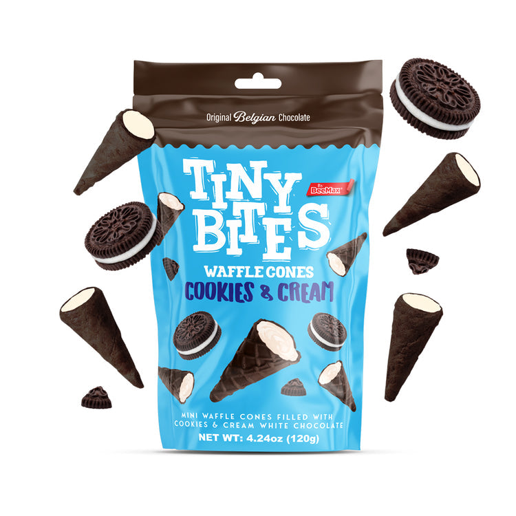 Wholesale BeeMax Tiny Bites White Chocolate Waffle Cones with Cookies & Cream – 4.24 oz- Bulk