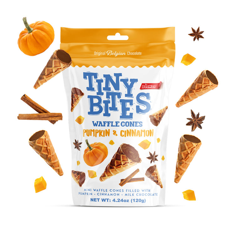 Wholesale BeeMax Tiny Bites Milk Chocolate Waffle Cones with Pumpkin & Cinnamon Cream – 4.24 oz- Bulk