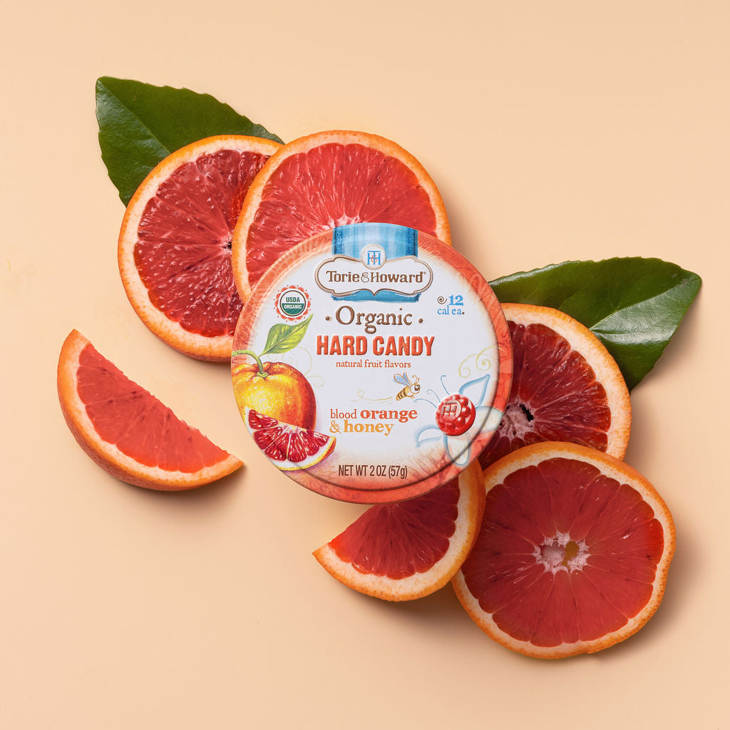 Wholesale Torie & Howard Blood Orange and Honey Organic Hard Candy Tins 2oz Tins- Bulk