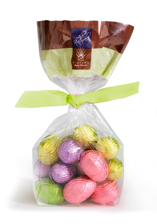 Wholesale Nirvana 12 Pc Assorted Foil-Wrapped Chocolate Eggs In Cello Bag With Clip 4.23 Oz.-12 Ct Case Bulk