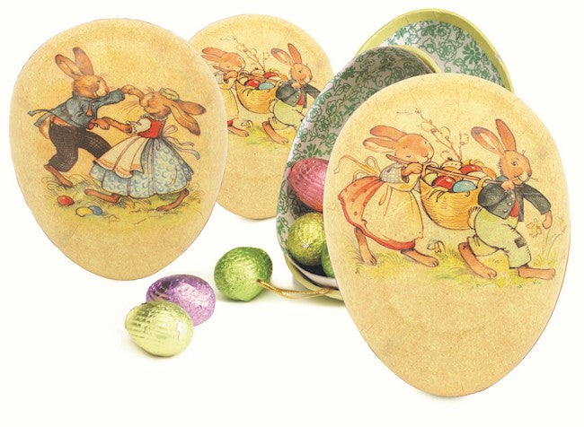 Wholesale Paper Mache Easter Egg Filled With 6 Assorted Foil-Wrapped Chocolate Easter Eggs In Cello Bag W/Clip 3.5" Tall Case Of 12-12 Ct Case Bulk