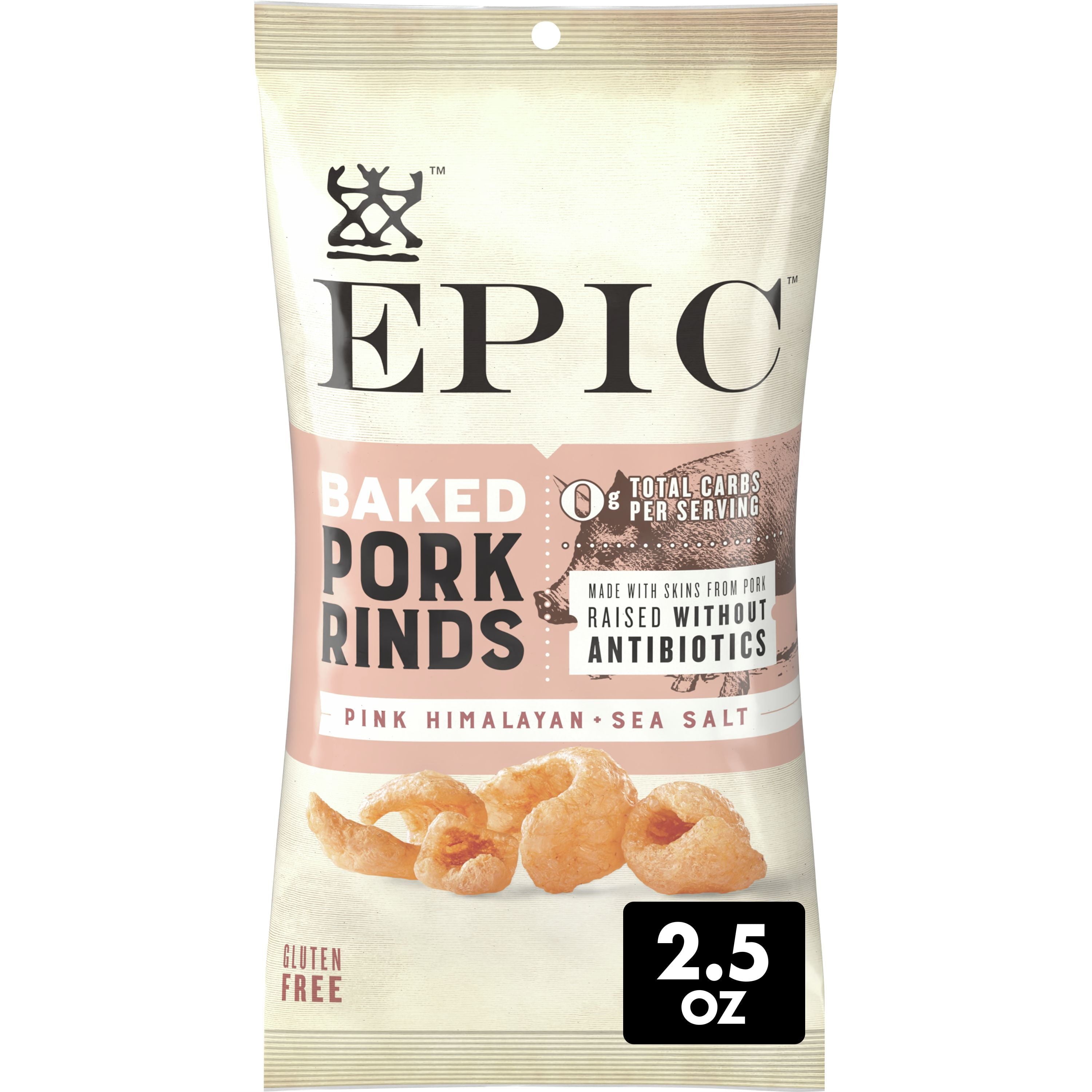 Epic Baked Pork Rinds Pink Himalayan + Sea Salt 2.5 Oz Bag