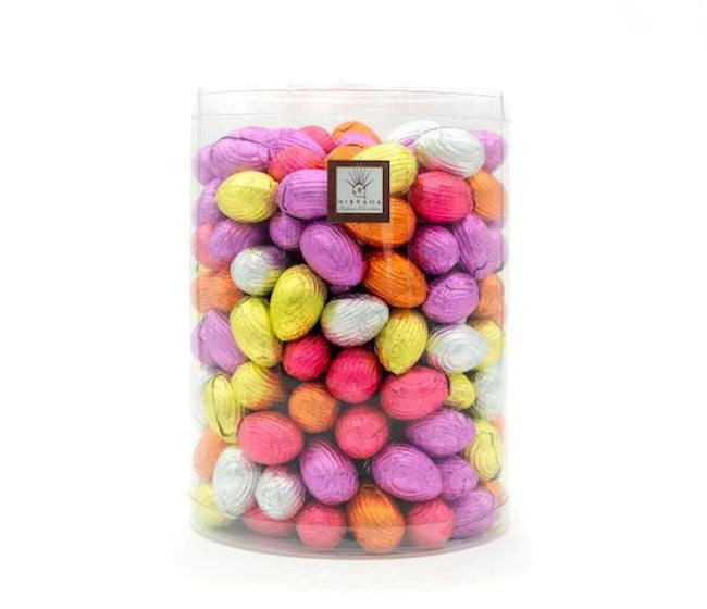 Wholesale Nirvana Foil-Wrapped Assorted Chocolate Eggs In Dispenser (Mix Of 5 Colors And Flavors)-209 Ct Case Bulk