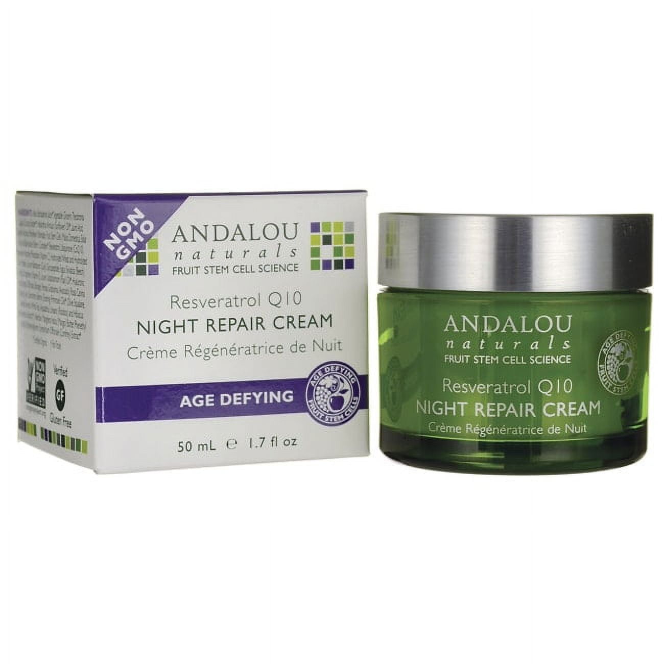 Andalou Naturals Resveratrol Q10 Night Repair Cream, Age Defying Formula 1.7 oz Bottle