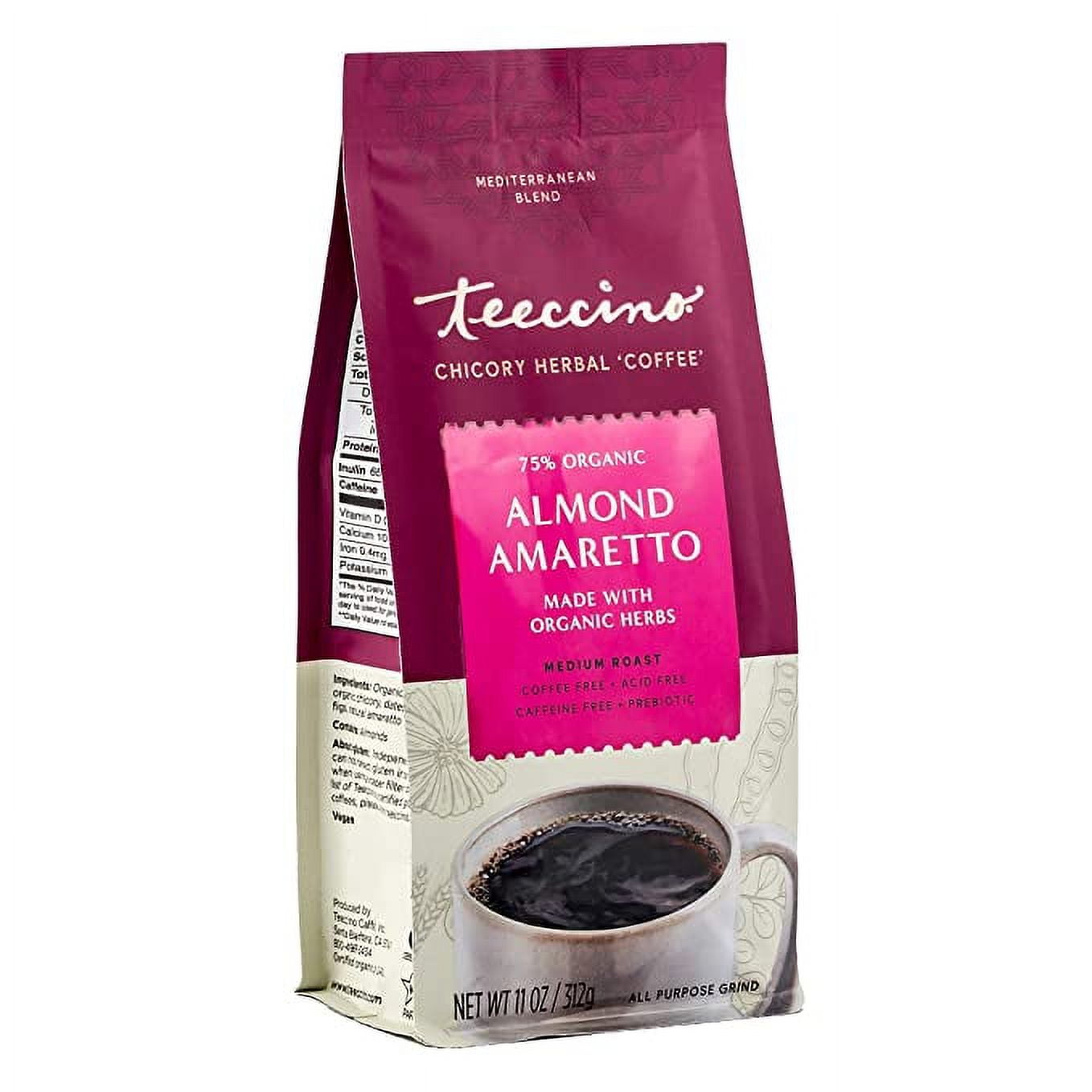 Teeccino Medium Roast Naturally Herbal Coffee Almond Amaretto 11 oz.
