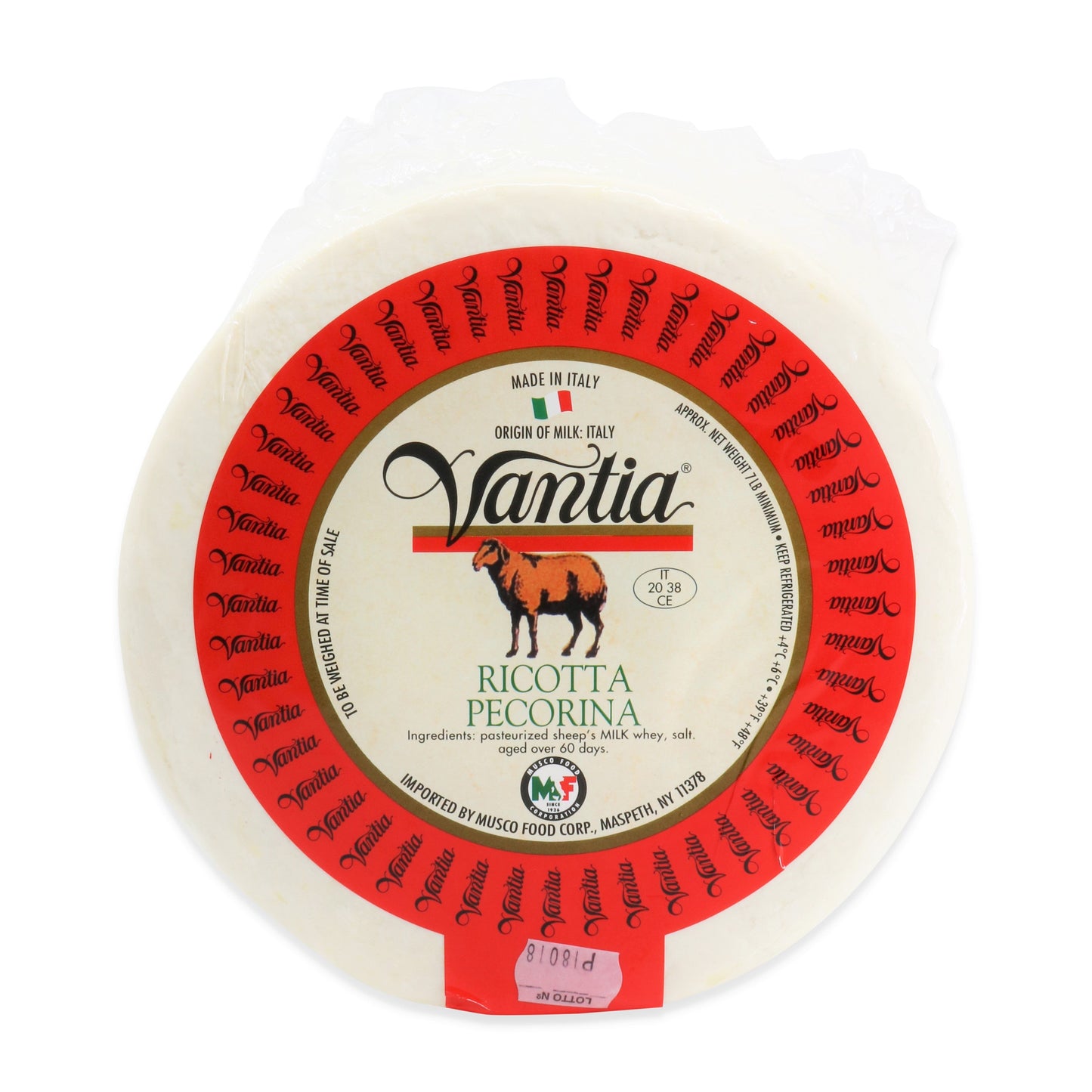 Wholesale Vantia Ricotta Salata for Eating Cheese 8 lb- Bulk