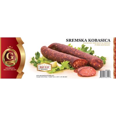 Wholesale George's Smoked Dried Pork Sausage (Sremska Kobasica) Approx. 20lb case-1 Ct Case Bulk