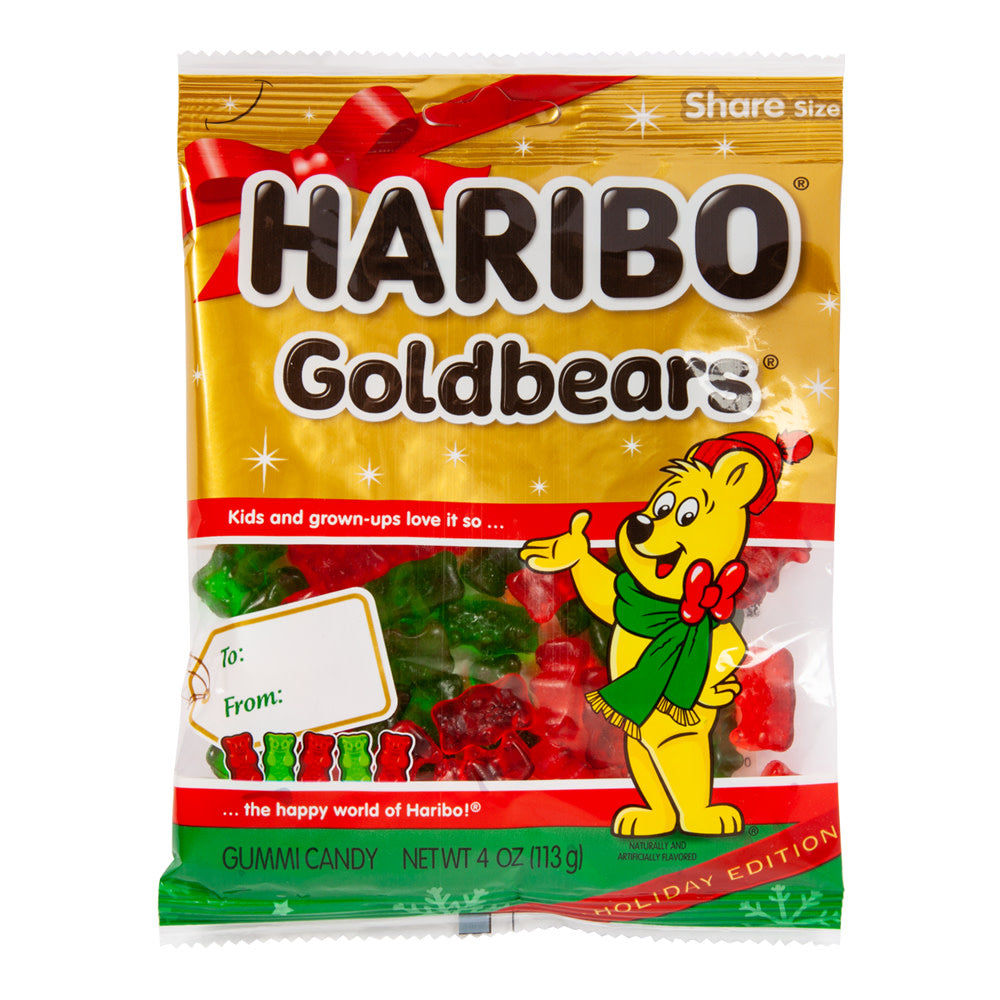 Wholesale Haribo Christmas Gold Bears Gummi Candy 4 Oz Peg Bag-12ct Case Bulk