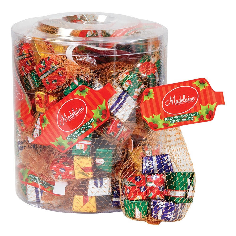 Wholesale Madelaine Milk Chocolate Foiled Christmas Presents 2 Oz Mesh Bag- Bulk